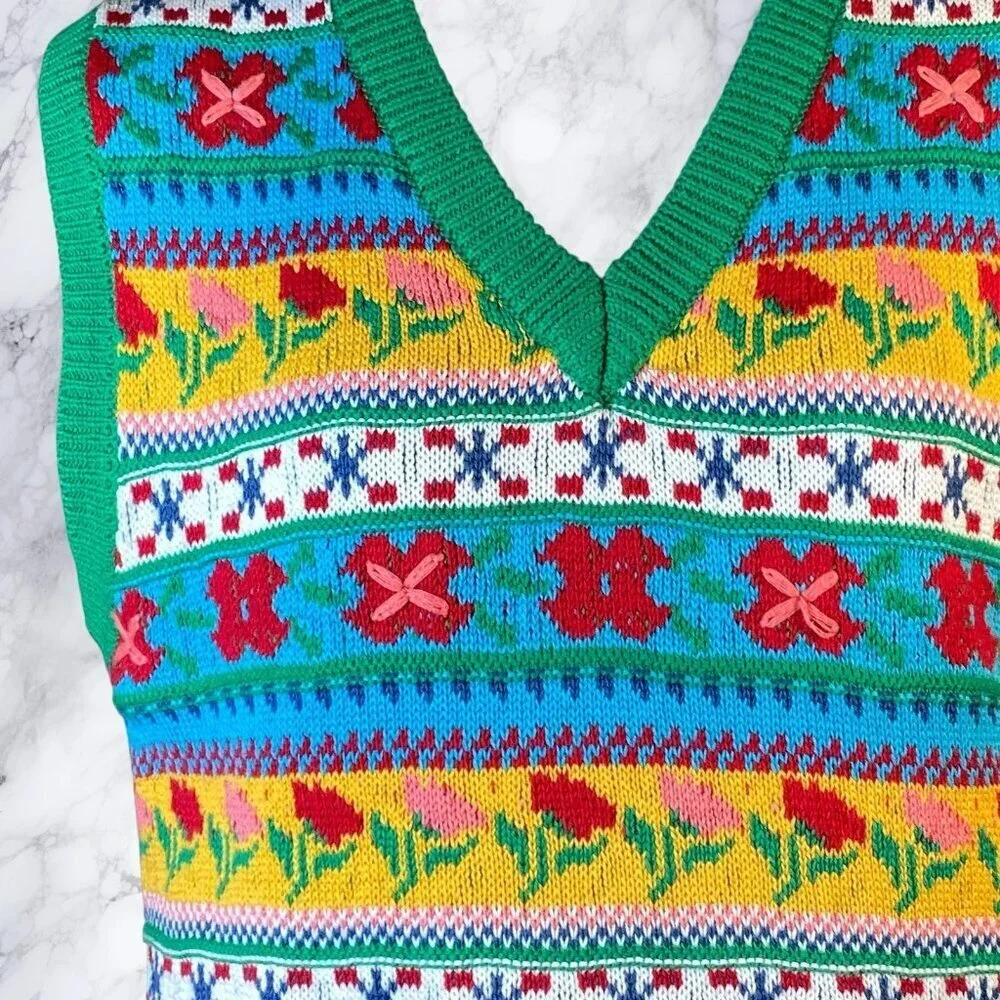 Zara Colorful Cottage Embroidered Knit Vest